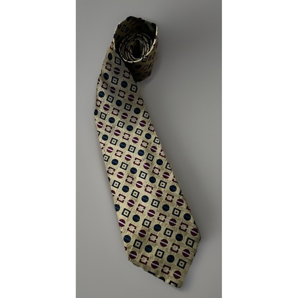 Priatti Other - Priatti Neckwear Tie Gold Green Purple Diamond Circle AOP Pattern 100% Silk JBHS